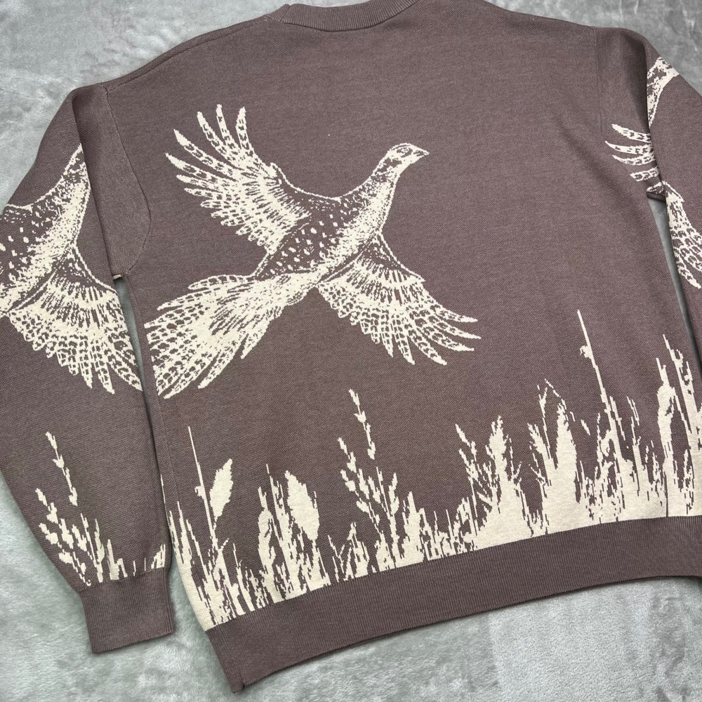Waggle Upland Wildknit Sweater Mens XL Brown Pheasant Bird Graphic Crewneck - Picture 12 of 12
